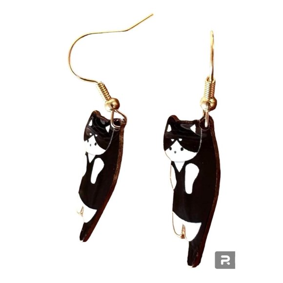 Cat Earrings New Black White Kitty Lover Dangle Hooks Christmas Birthday… - Picture 4 of 12